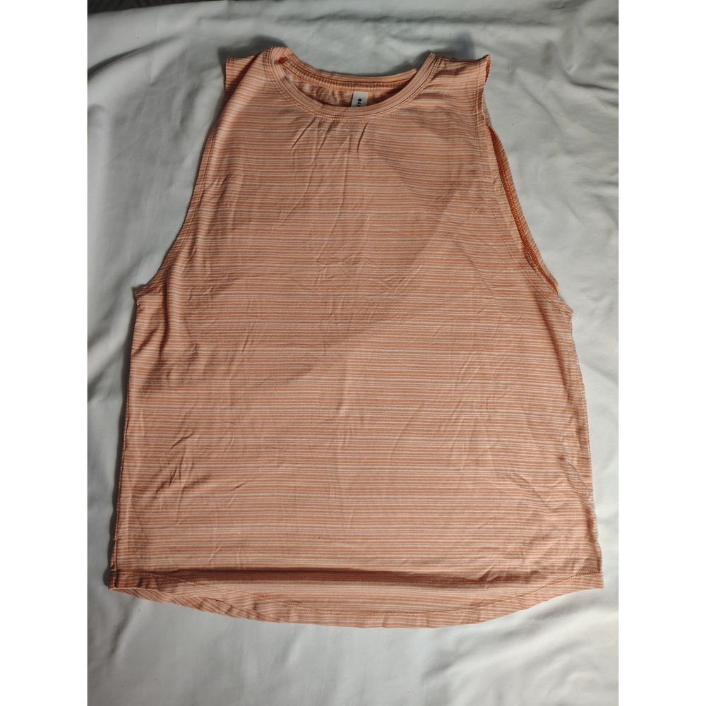 Athleta Womens Orange Striped Muscle Tank Top Crew Neck Relaxed Fit 657799-02